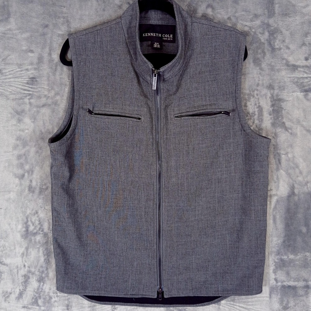 Kenneth Cole‎ Mens M Gray Zip Front Vest Techwear Style Hong Kong Y2K Vintage